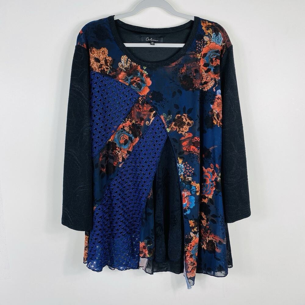 Calessa Top 2X Mixed Media Boho Peasant Art To Wear